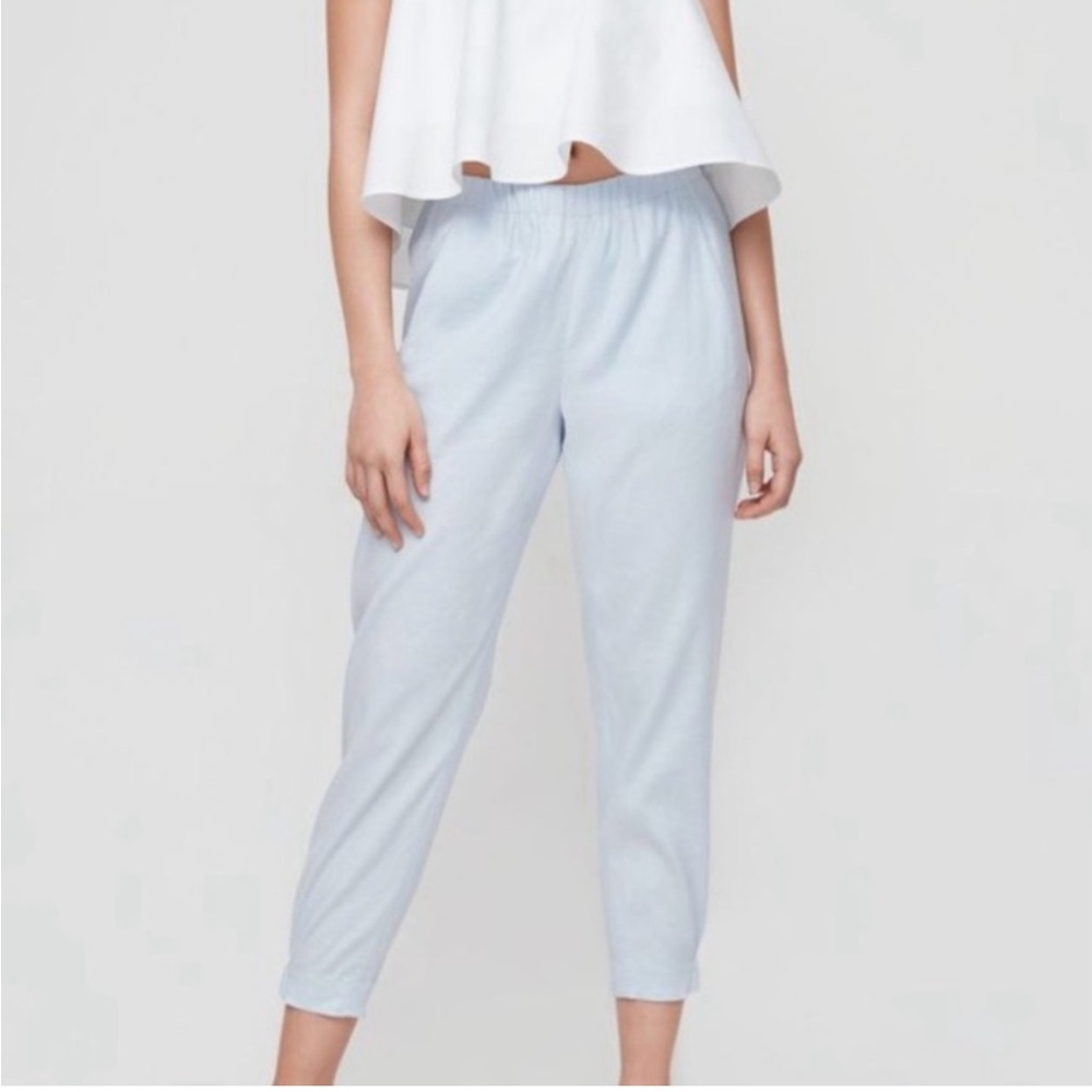 Aritzia Babaton Dexter linen pants light blue pastel ankle
Crop pockets medium